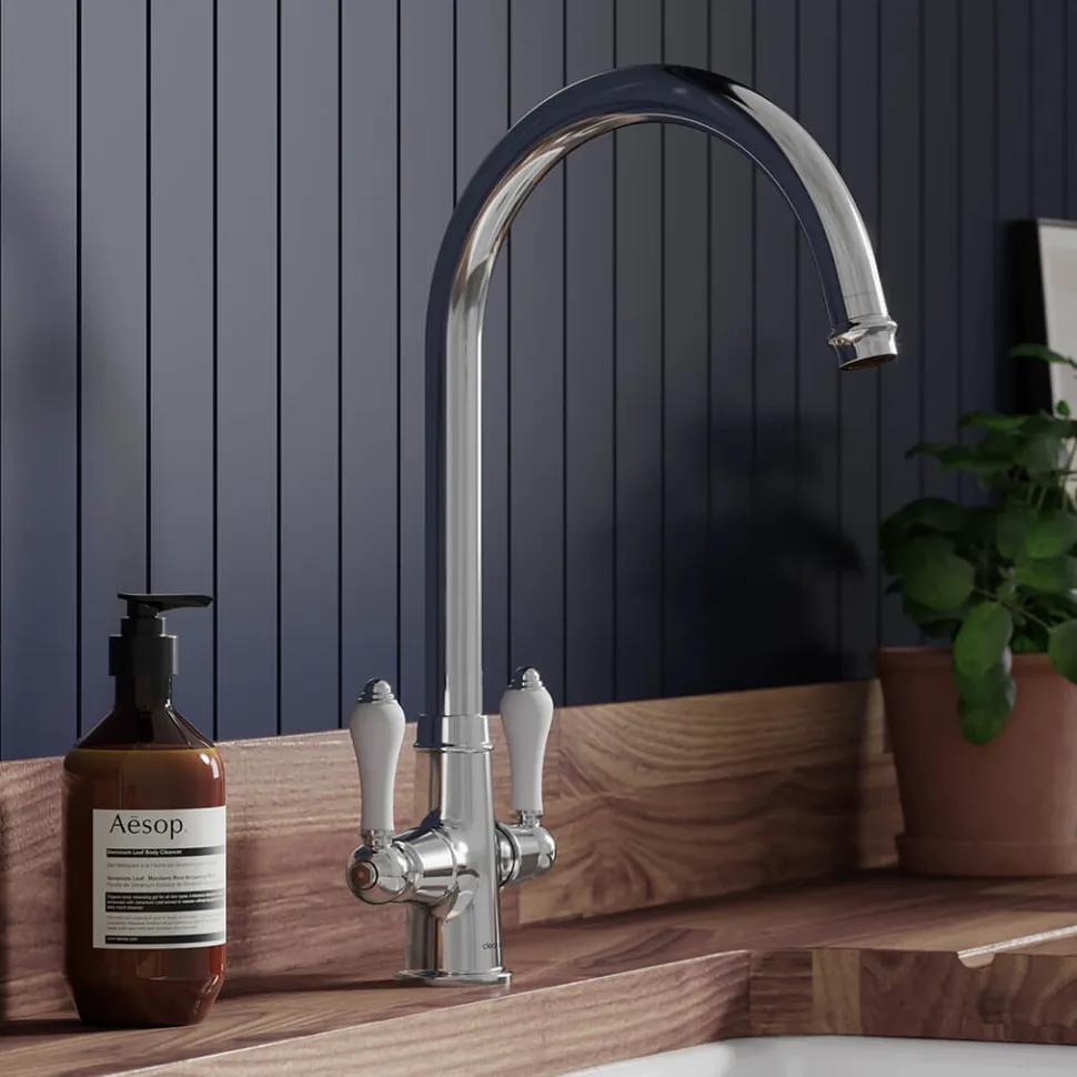 Clearwater Elegance Twin Lever Mono Sink Mixer with Swivel Spout