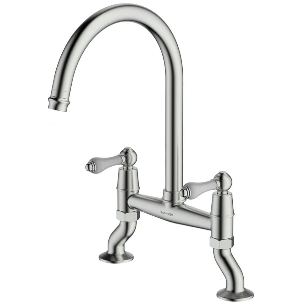 Clearwater Elegance Twin Lever Bridge Sink Mixer with Swivel Spout