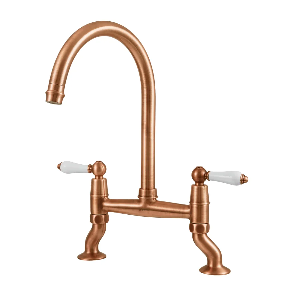 Clearwater Elegance Twin Lever Bridge Sink Mixer with Swivel Spout