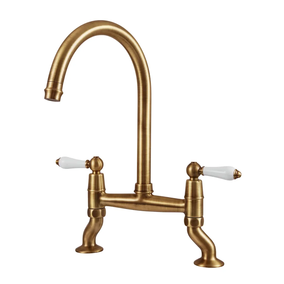 Clearwater Elegance Twin Lever Bridge Sink Mixer with Swivel Spout