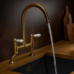 Clearwater Elegance Twin Lever Bridge Sink Mixer with Swivel Spout