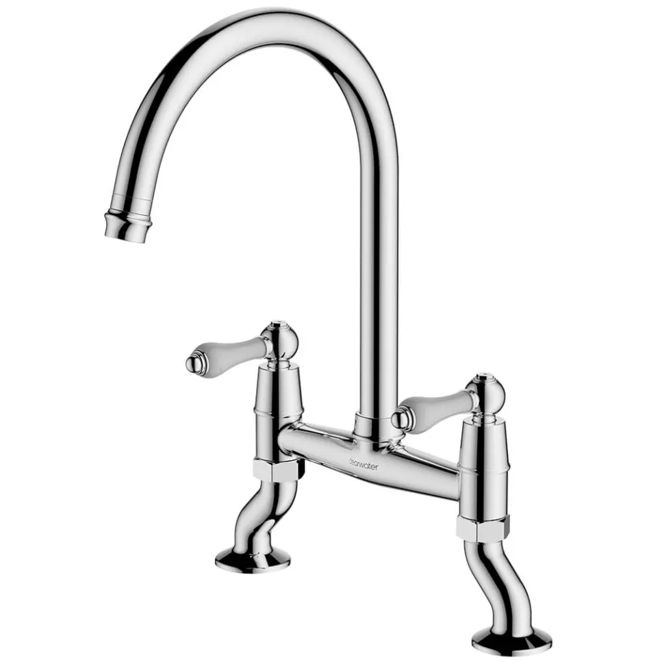 Clearwater Elegance Twin Lever Bridge Sink Mixer with Swivel Spout
