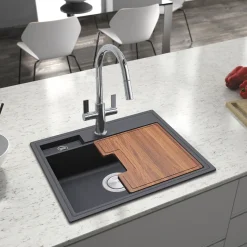 Clearwater Kameo-X Smart 1 Bowl Granite Composite Inset/Undermount Kitchen Sink & Waste Kit - 560 x 500mm