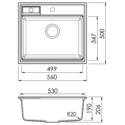 Clearwater Kameo-X Smart 1 Bowl Granite Composite Inset/Undermount Kitchen Sink & Waste Kit - 560 x 500mm