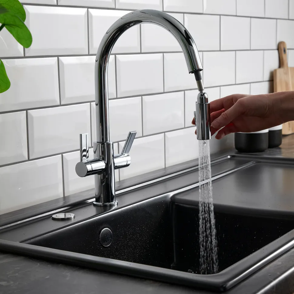 Clearwater Kira Twin Lever Mono Pull Out Spray Kitchen Mixer