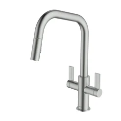 Clearwater Kira Twin Lever U Spout Mono Pull Out Spray Kitchen Mixer