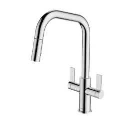 Clearwater Kira Twin Lever U Spout Mono Pull Out Spray Kitchen Mixer
