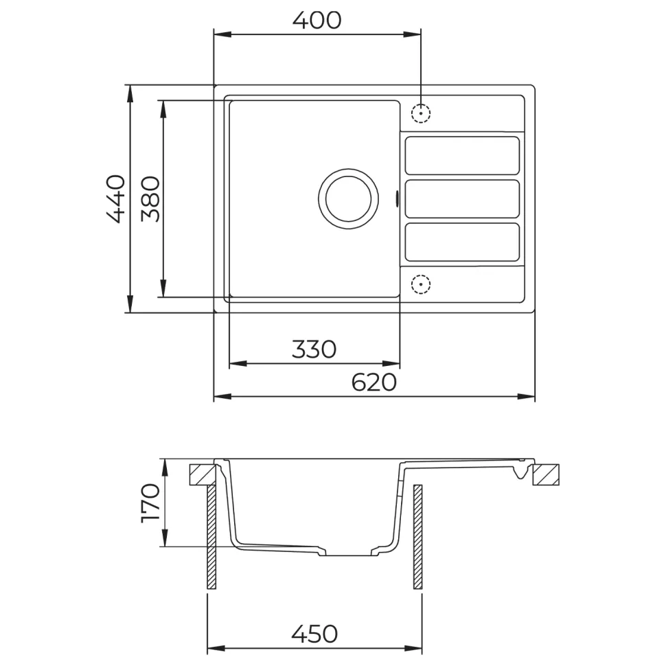 Clearwater Mio 1 Bowl Granite Composite Kitchen Sink - 620 x 440mm