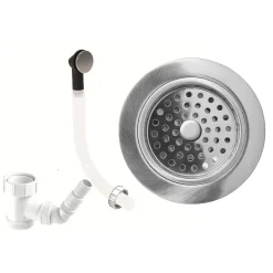 Clearwater 90mm Deluxe Basket Strainer & Overflow - Brushed Steel
