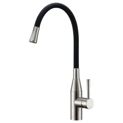 Clearwater Morpho Mono Kitchen Mixer with 'Flex & Stay' Spout - Brushed Nickel & Choice of Hose Colour
