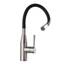 Clearwater Morpho Mono Kitchen Mixer with 'Flex & Stay' Spout - Brushed Nickel & Choice of Hose Colour