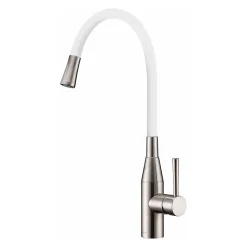 Clearwater Morpho Mono Kitchen Mixer with 'Flex & Stay' Spout - Brushed Nickel & Choice of Hose Colour