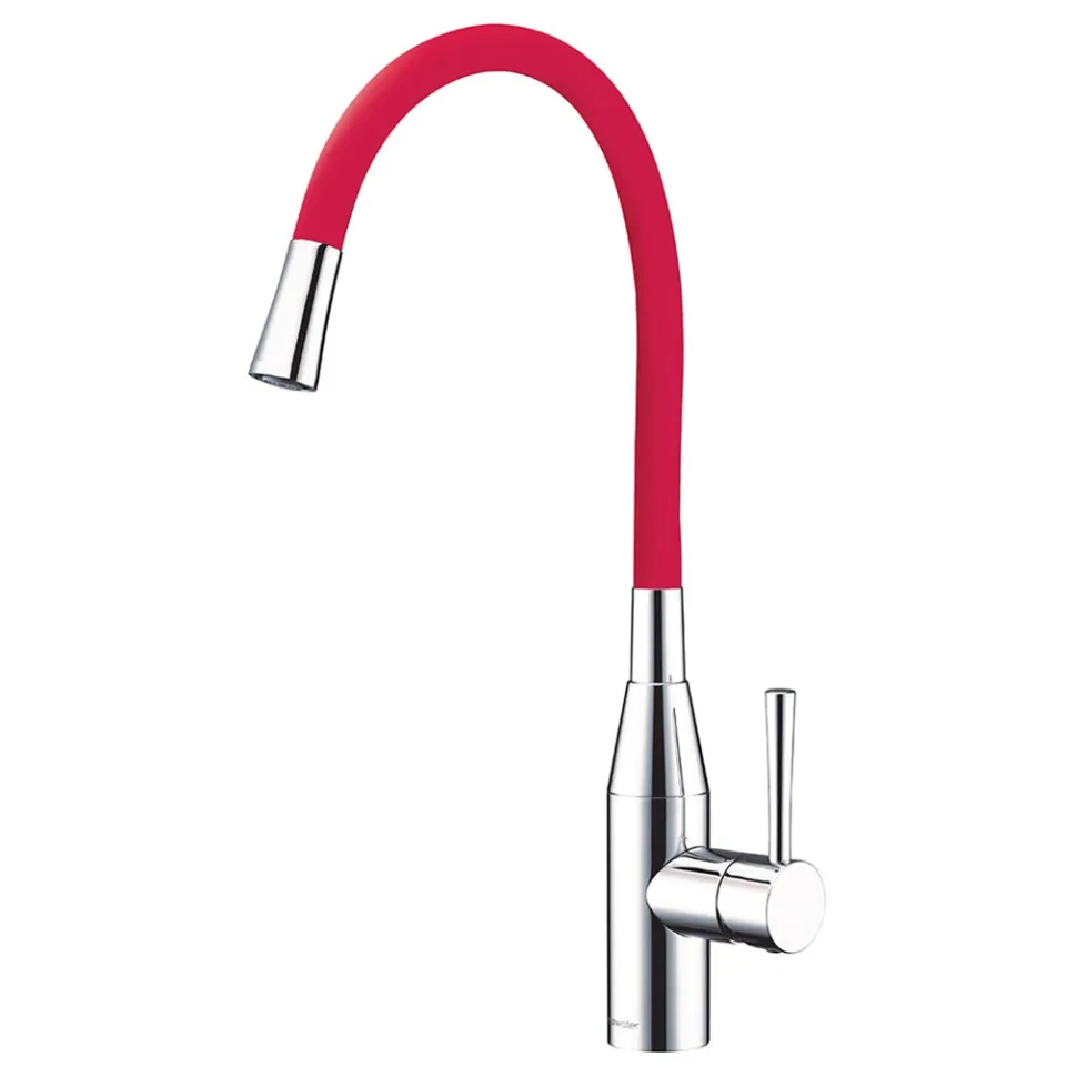 Clearwater Morpho Mono Kitchen Mixer with 'Flex & Stay' Spout - Polished Chrome & Choice of Hose Colour