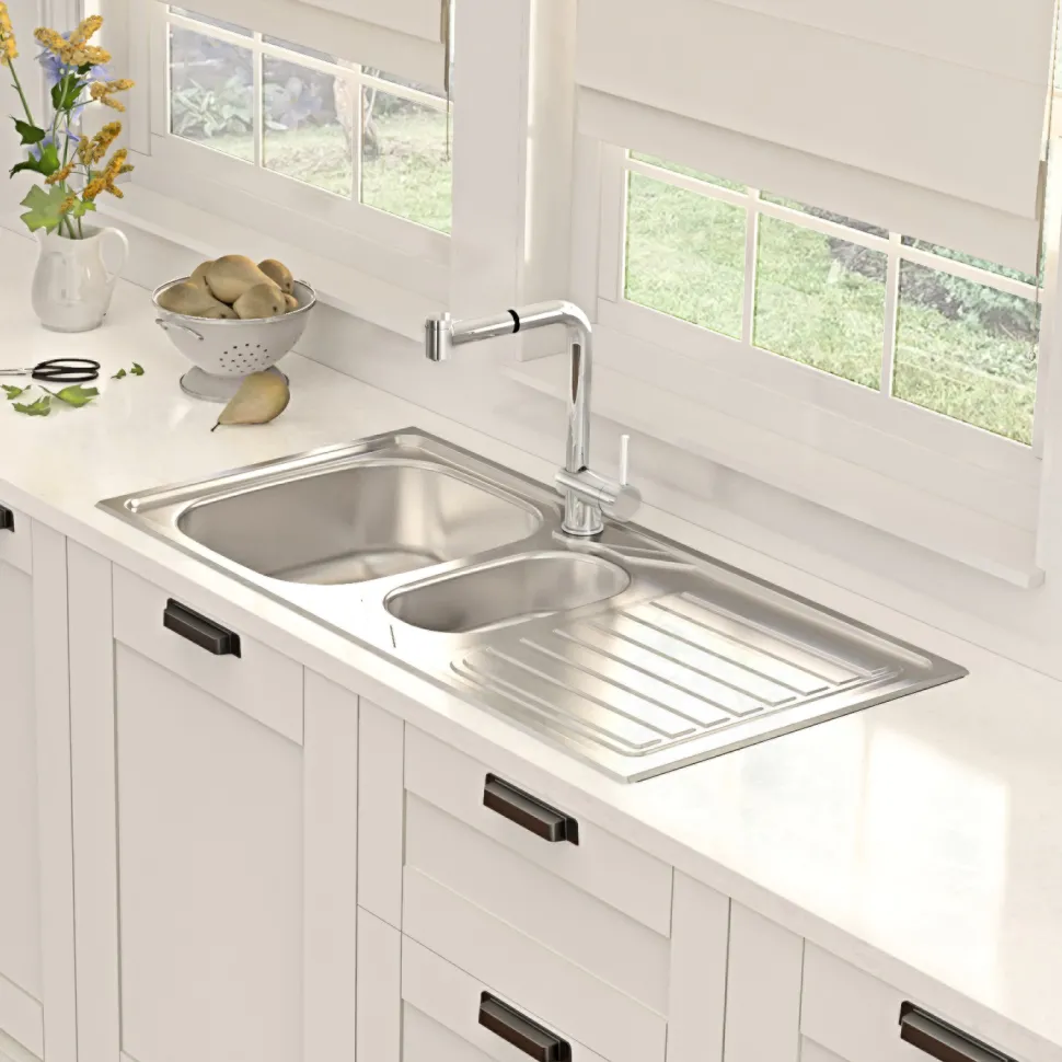 Clearwater Okio 1.5 Bowl Satin Stainless Steel Sink & Waste with Reversible Drainer - 1000 x 500mm