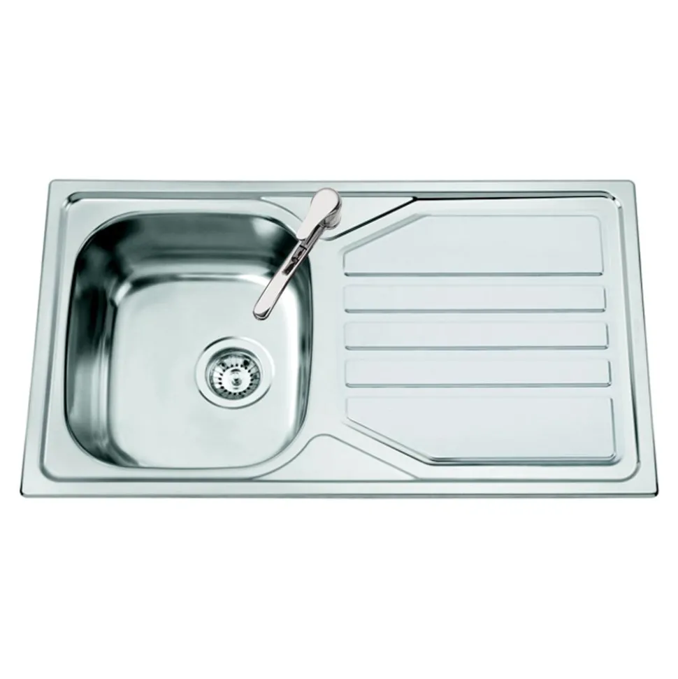 Clearwater Okio Single Bowl Satin Stainless Steel Sink & Waste with Reversible Drainer - 860 x 500mm