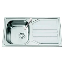 Clearwater Okio Single Bowl Satin Stainless Steel Sink & Waste with Reversible Drainer - 860 x 500mm