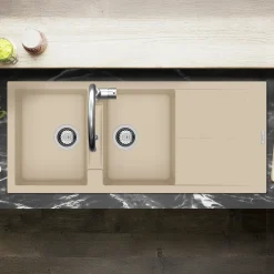 Clearwater Rio 2 Bowl Granite Composite Inset Kitchen Sink - 1160 x 500mm