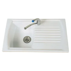 Clearwater Sonnet White Ceramic Single Bowl Sink with Reversible Drainer - 850 x 500mm