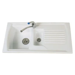 Clearwater Sonnet White Ceramic 1.5 Bowl Sink with Reversible Drainer - 970 x 500mm