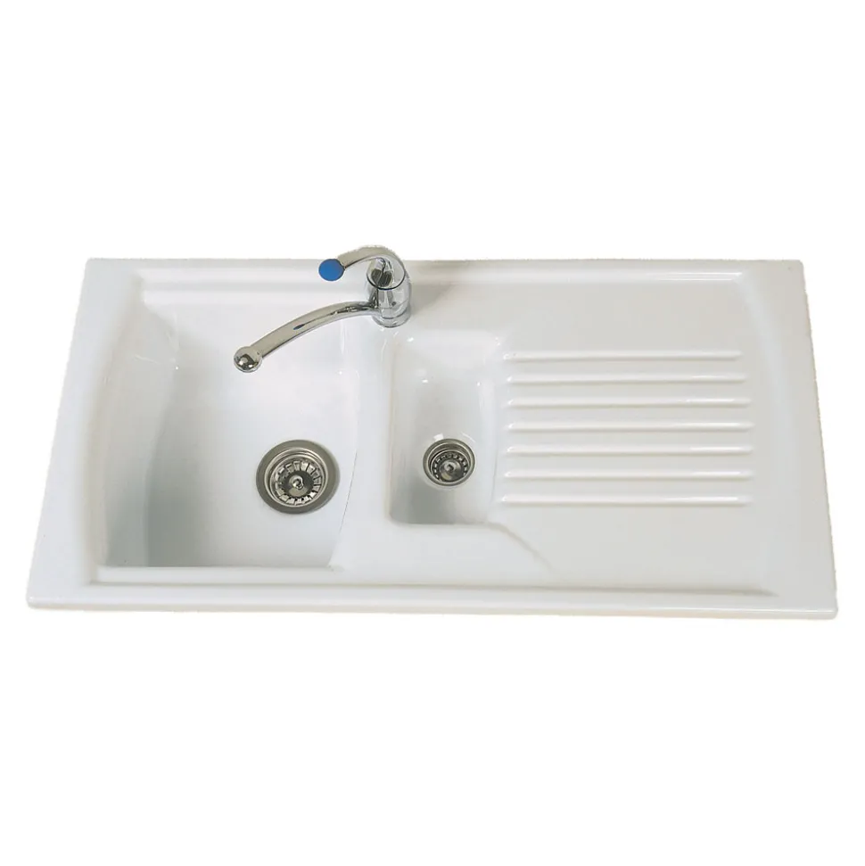 Clearwater Sonnet White Ceramic 1.5 Bowl Sink with Reversible Drainer - 970 x 500mm