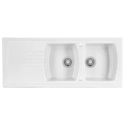 Clearwater Sonnet White Ceramic Double Bowl Sink with Reversible Drainer - 1205 x 500mm