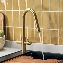 Clearwater Topaz Twin Lever Mono Pull Out Spray Kitchen Mixer with Knurled Handles