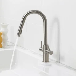 Clearwater Topaz Twin Lever Mono Pull Out Spray Kitchen Mixer with Knurled Handles
