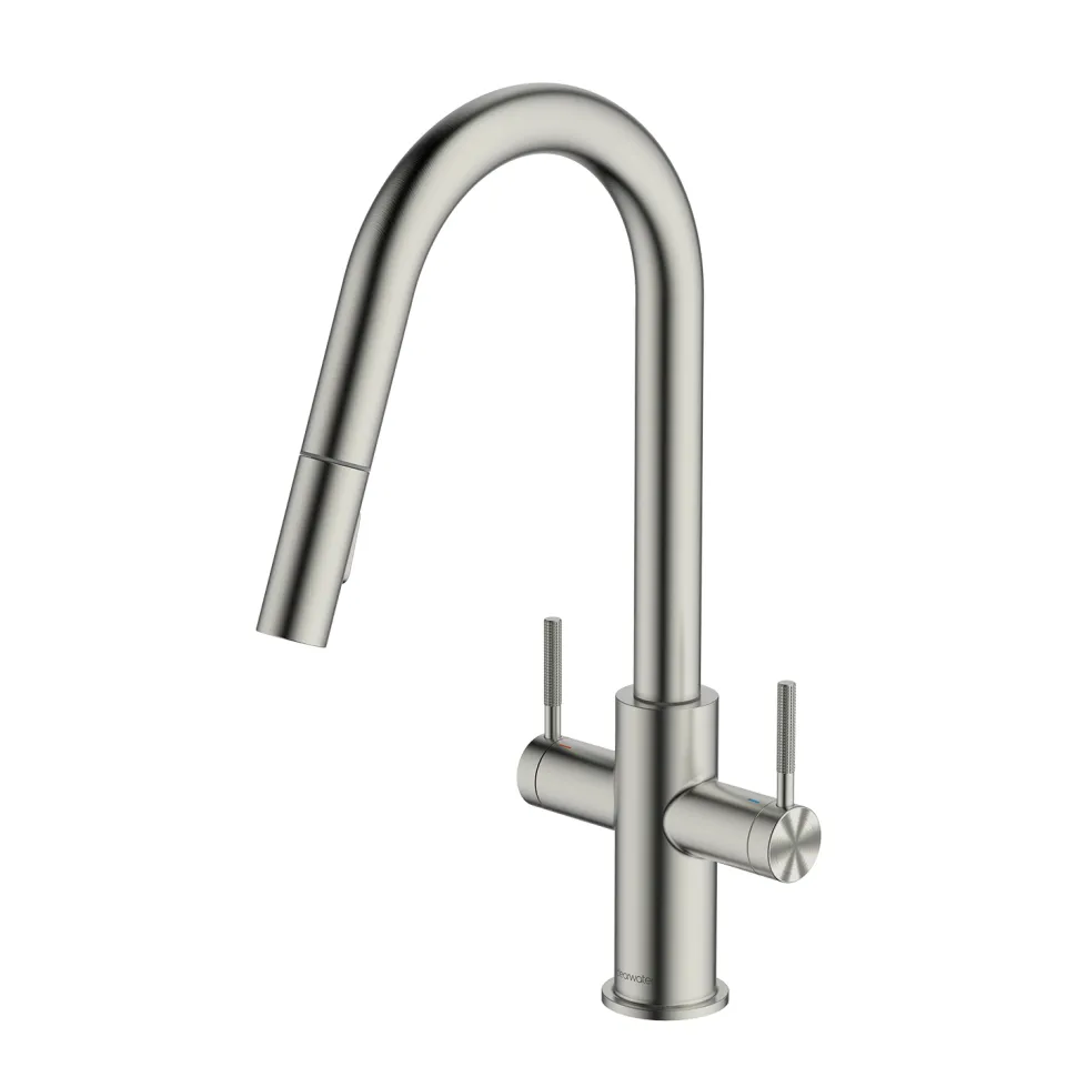 Clearwater Topaz Twin Lever Mono Pull Out Spray Kitchen Mixer with Knurled Handles