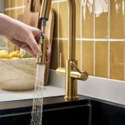 Clearwater Topaz Twin Lever Mono Pull Out Spray Kitchen Mixer with Knurled Handles