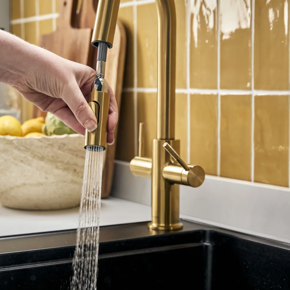 Clearwater Topaz Twin Lever Mono Pull Out Spray Kitchen Mixer with Knurled Handles