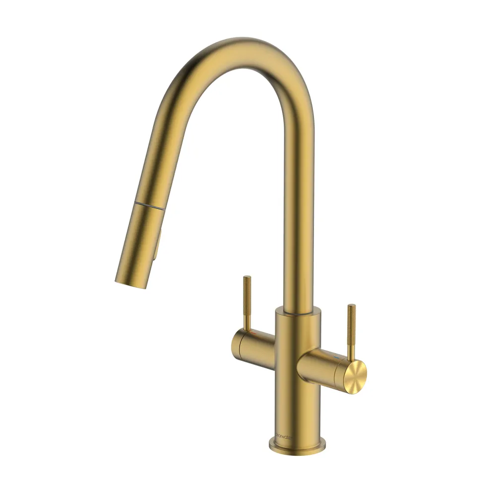 Clearwater Topaz Twin Lever Mono Pull Out Spray Kitchen Mixer with Knurled Handles