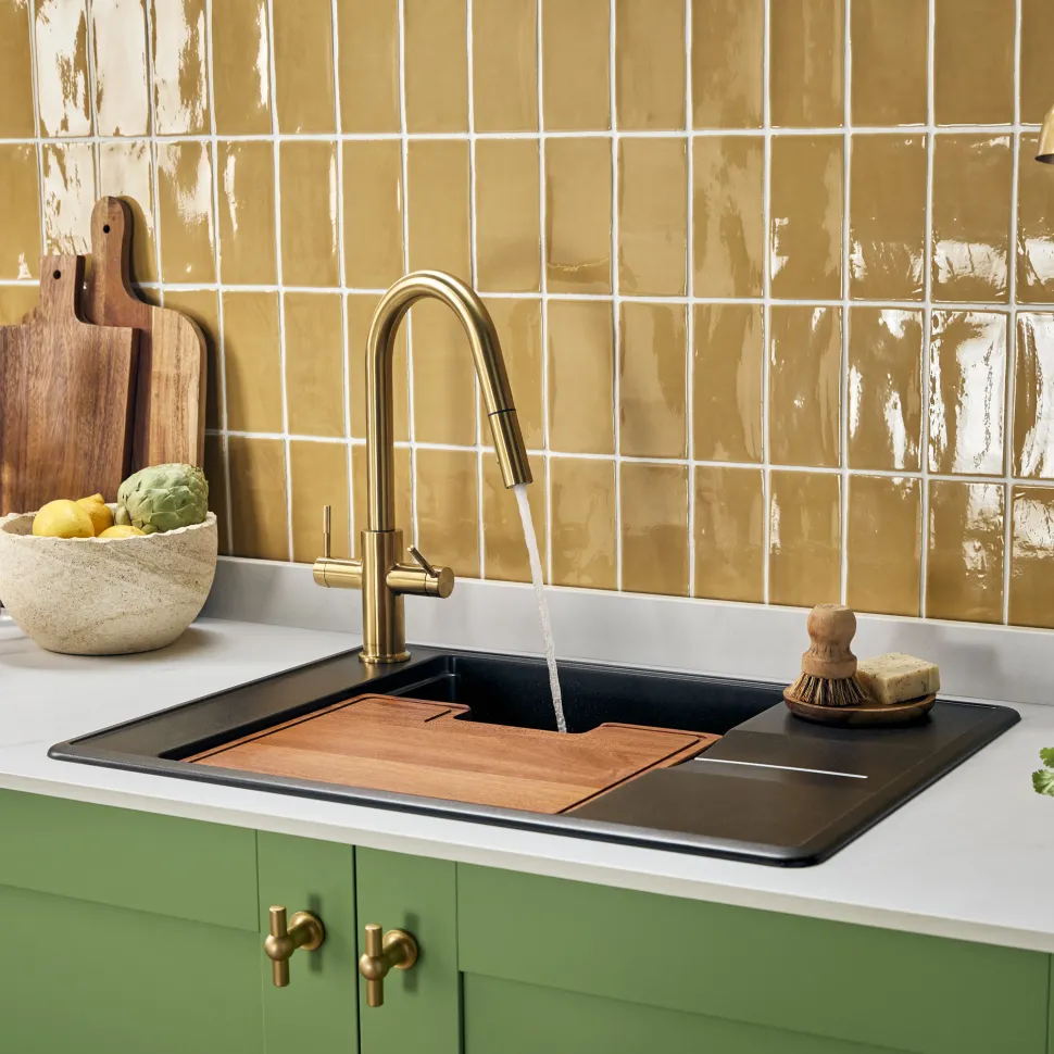 Clearwater Topaz Twin Lever Mono Pull Out Spray Kitchen Mixer with Knurled Handles