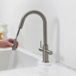 Clearwater Topaz Twin Lever Mono Pull Out Spray Kitchen Mixer with Knurled Handles