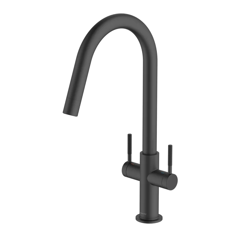 Clearwater Topaz Twin Lever Mono Kitchen Mixer with 'Twist & Spray' Spout and Knurled Handles