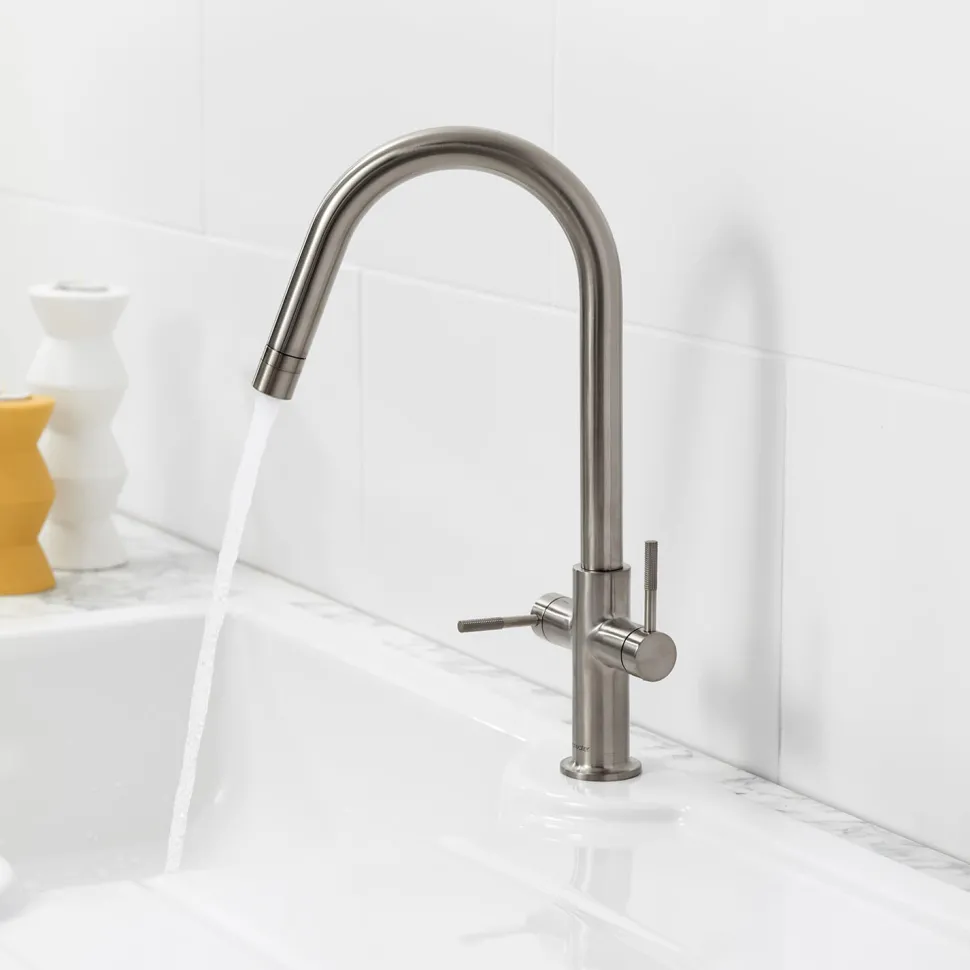 Clearwater Topaz Twin Lever Mono Kitchen Mixer with 'Twist & Spray' Spout and Knurled Handles