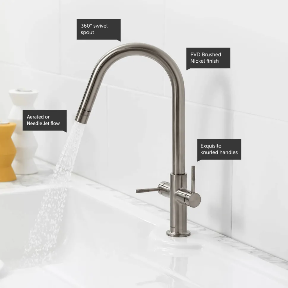 Clearwater Topaz Twin Lever Mono Kitchen Mixer with 'Twist & Spray' Spout and Knurled Handles