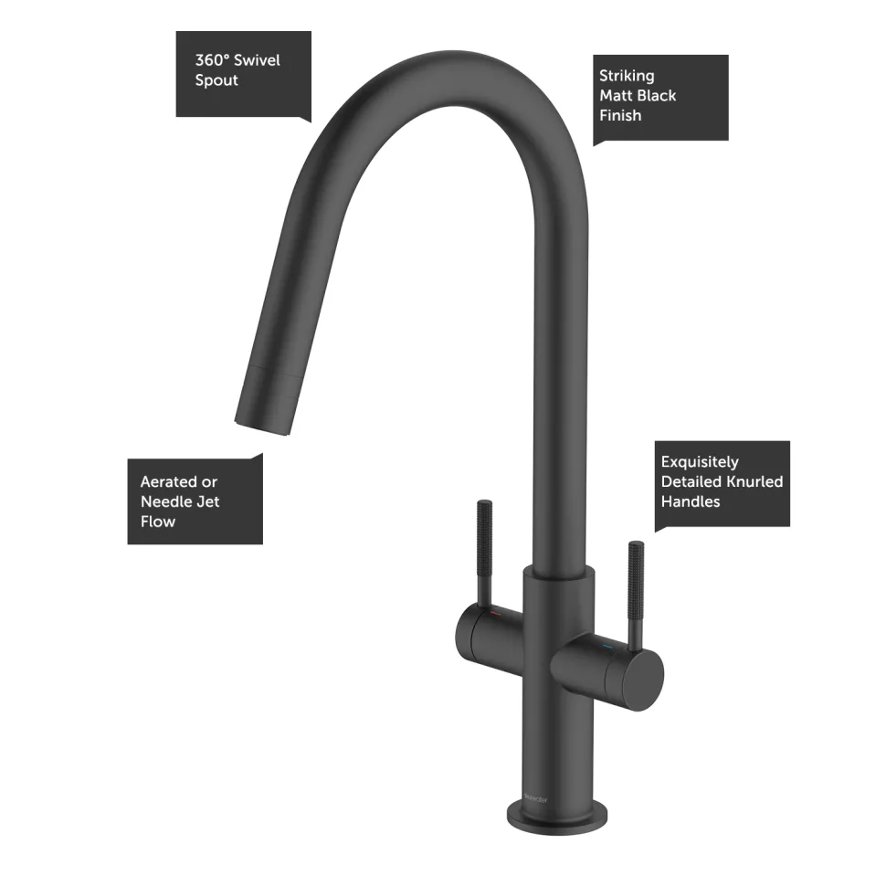 Clearwater Topaz Twin Lever Mono Kitchen Mixer with 'Twist & Spray' Spout and Knurled Handles