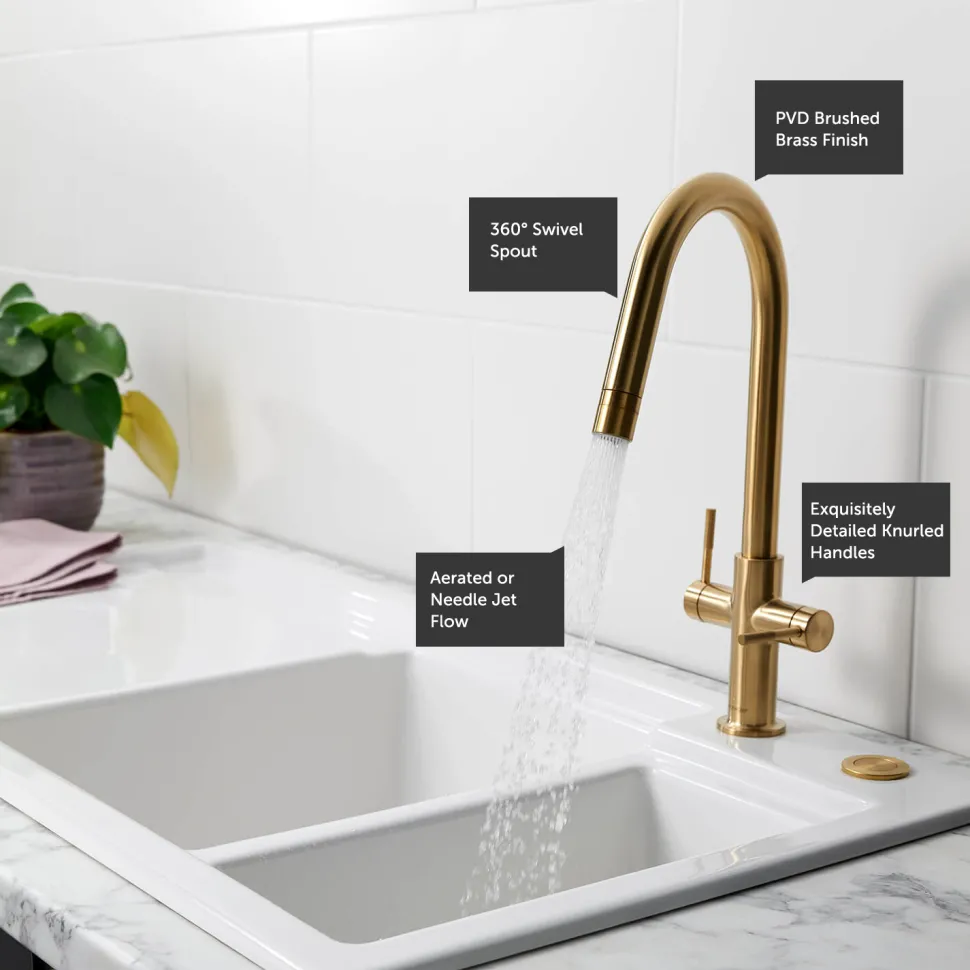 Clearwater Topaz Twin Lever Mono Kitchen Mixer with 'Twist & Spray' Spout and Knurled Handles