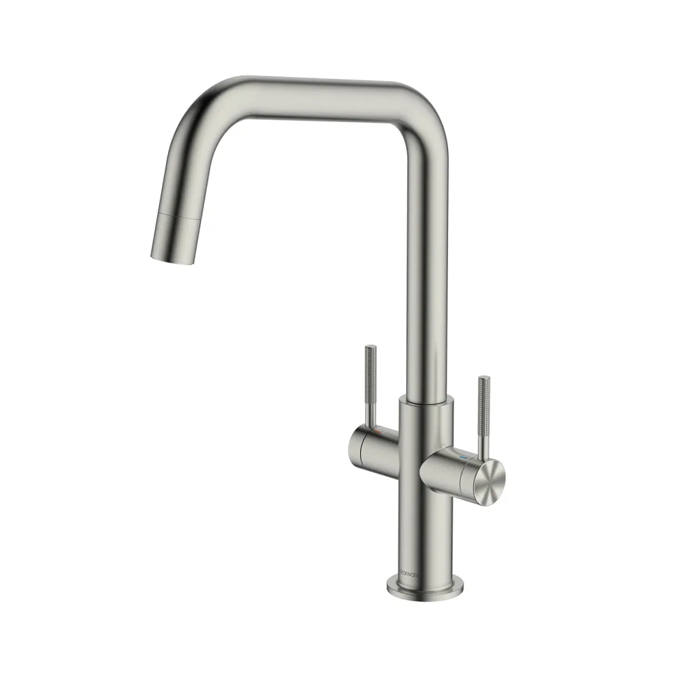Clearwater Topaz Twin Lever Mono Kitchen Mixer with 'Twist & Spray' U Spout and Knurled Handles
