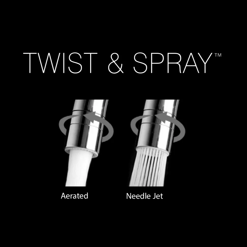 Clearwater Topaz Twin Lever Mono Kitchen Mixer with 'Twist & Spray' U Spout and Knurled Handles