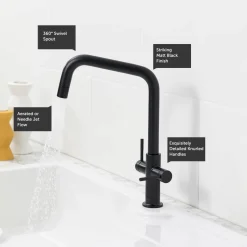 Clearwater Topaz Twin Lever Mono Kitchen Mixer with 'Twist & Spray' U Spout and Knurled Handles