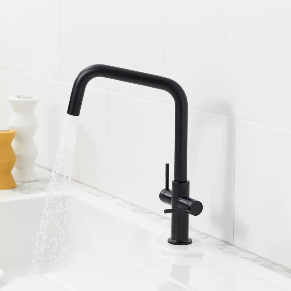 Clearwater Topaz Twin Lever Mono Kitchen Mixer with 'Twist & Spray' U Spout and Knurled Handles
