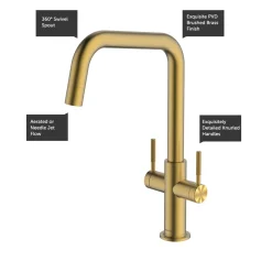 Clearwater Topaz Twin Lever Mono Kitchen Mixer with 'Twist & Spray' U Spout and Knurled Handles