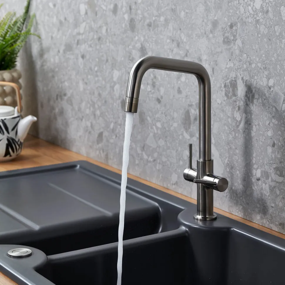 Clearwater Topaz Twin Lever Mono Kitchen Mixer with 'Twist & Spray' U Spout and Knurled Handles
