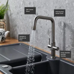 Clearwater Topaz Twin Lever Mono Kitchen Mixer with 'Twist & Spray' U Spout and Knurled Handles