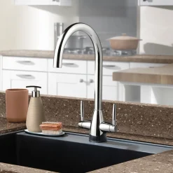 Clearwater Tutti Twin Lever Mono Sink Mixer with Swivel Spout