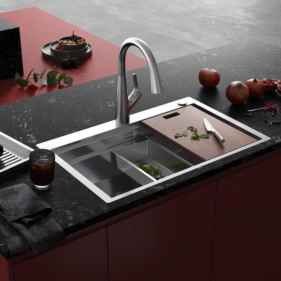 Clearwater Urban Smart Extra Large 1 Bowl Stainless Steel Kitchen Sink, Integrated Accessories & Automatic Waste - 800 x 520mm