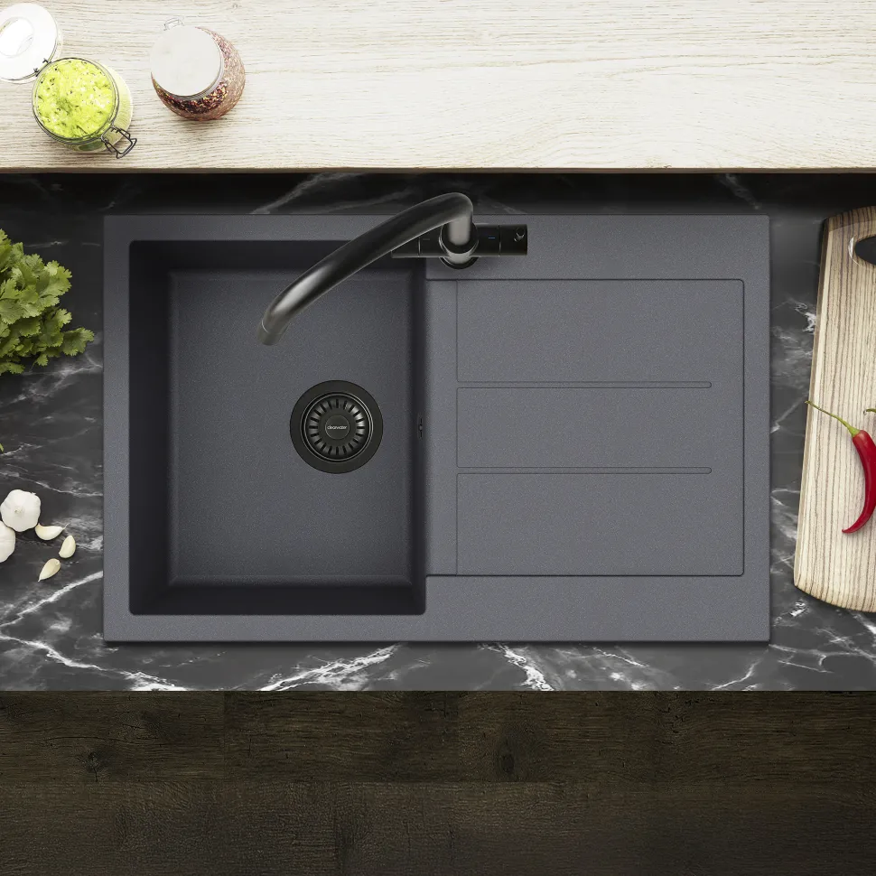 Clearwater Vesta 1 Bowl Granite Composite Kitchen Sink with Reversible Drainer - 780 x 500mm