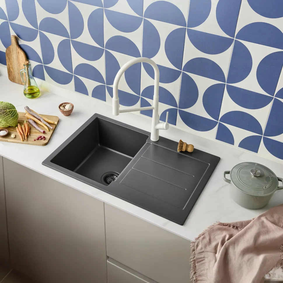 Clearwater Vesta 1 Bowl Granite Composite Kitchen Sink with Reversible Drainer - 780 x 500mm