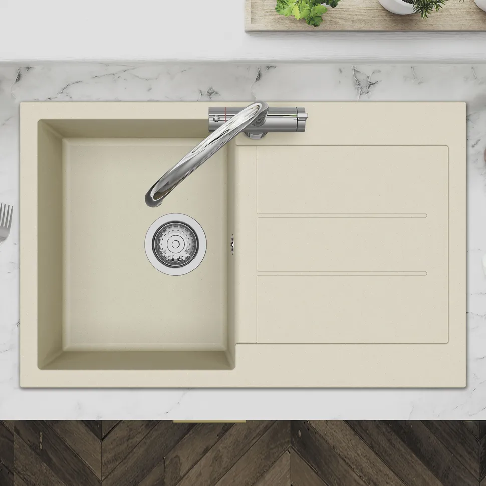 Clearwater Vesta 1 Bowl Granite Composite Kitchen Sink with Reversible Drainer - 780 x 500mm
